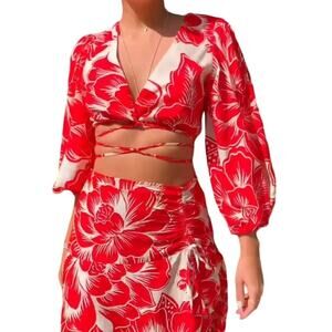 FARM Rio Red and White Floral Crop Top